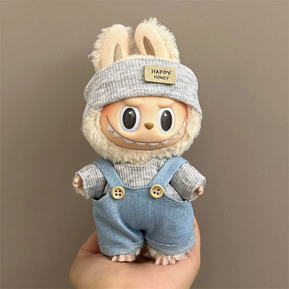 17cm Labubu Plush Doll Clothes Set Hairband T-shirt Pants Bag