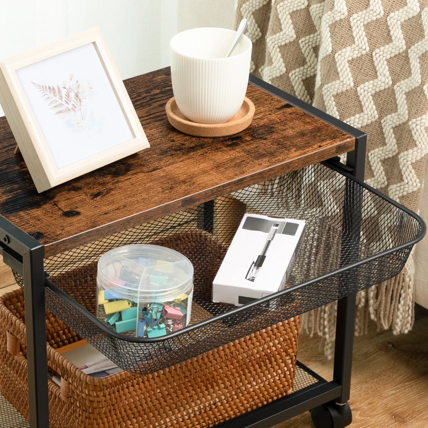 Under Desk Printer Stand Printer Cart with Storage Shelf 2-Tier Mobile Printer Table on Wheels Heavy Duty Machine Storage Rack