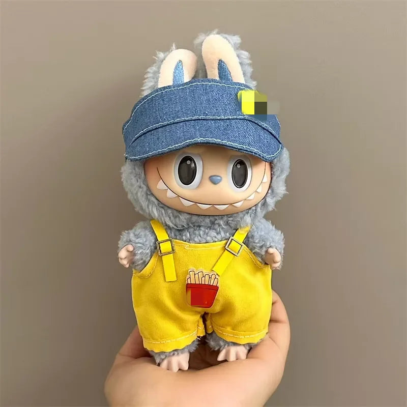 17cm Labubu Plush Doll Clothes Set Hairband T-shirt Pants Bag