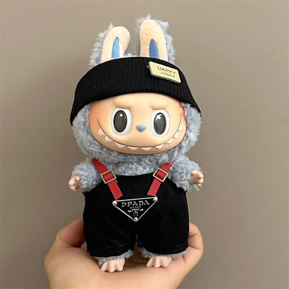 17cm Labubu Plush Doll Clothes Set Hairband T-shirt Pants Bag