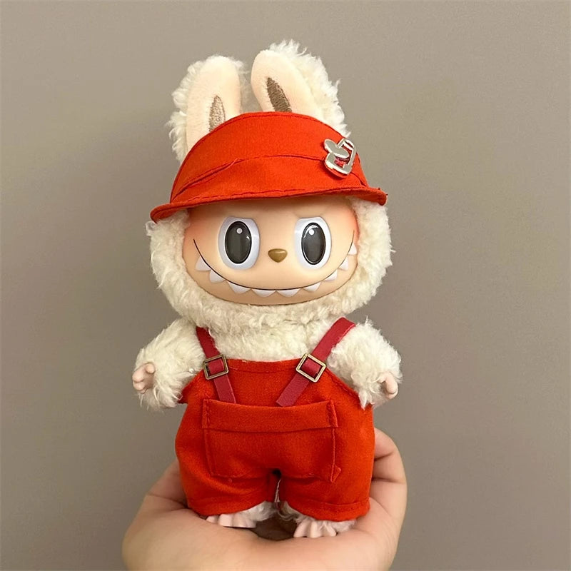 17cm Labubu Plush Doll Clothes Set Hairband T-shirt Pants Bag
