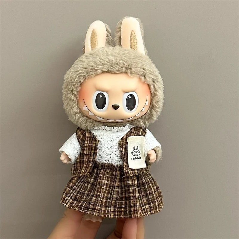 17cm Labubu Plush Doll Clothes Set Hairband T-shirt Pants Bag
