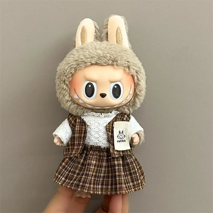 17cm Labubu Plush Doll Clothes Set Hairband T-shirt Pants Bag