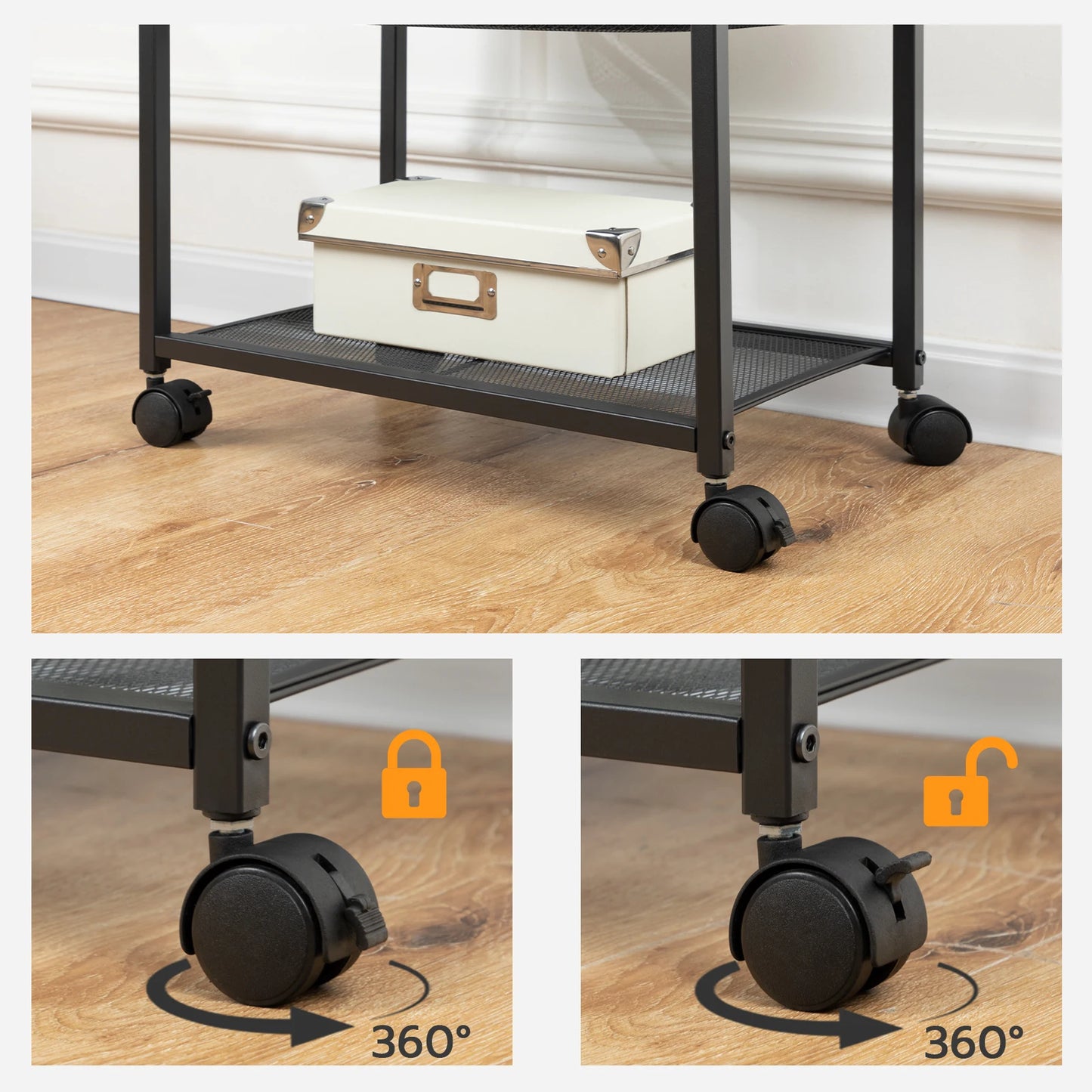 Under Desk Printer Stand Printer Cart with Storage Shelf 2-Tier Mobile Printer Table on Wheels Heavy Duty Machine Storage Rack