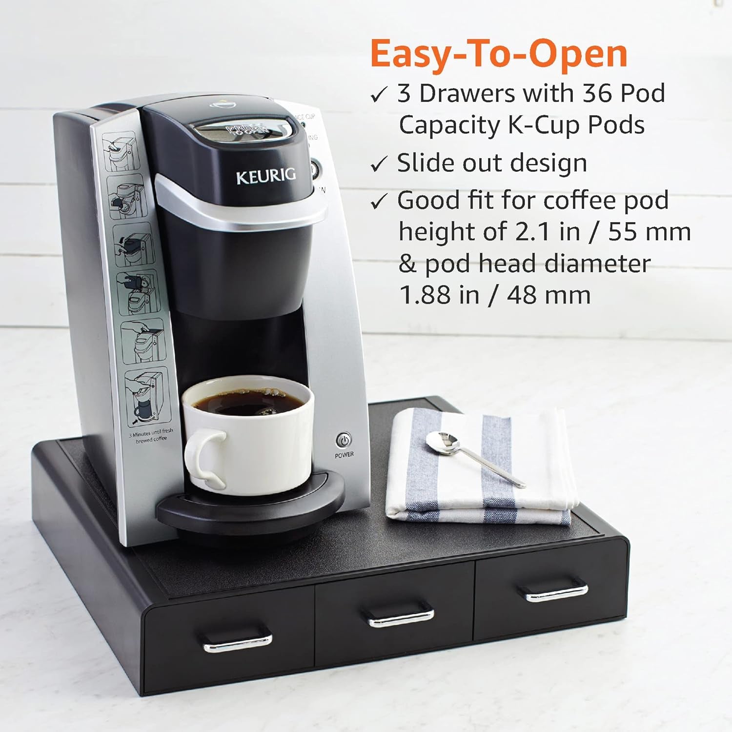 Sleek Black Coffee Pods Storage Drawer - Holds 36 K-Cup Pods!