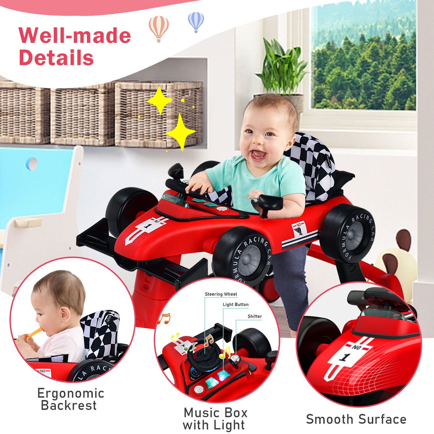 Versatile 4-in-1 Baby Push Walker - Adjustable Height & Speed for Growing Tots!