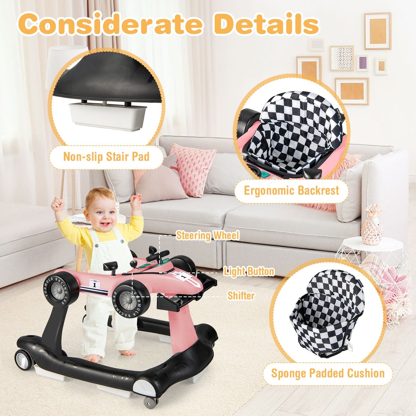 Versatile 4-in-1 Baby Push Walker - Adjustable Height & Speed for Growing Tots!