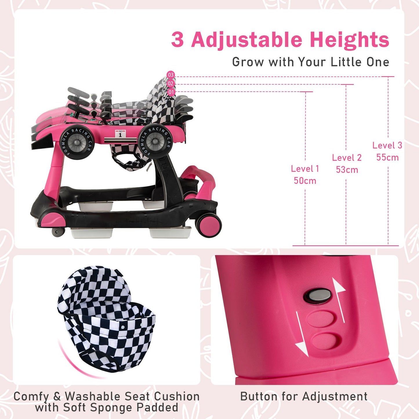 Versatile 4-in-1 Baby Push Walker - Adjustable Height & Speed for Growing Tots!