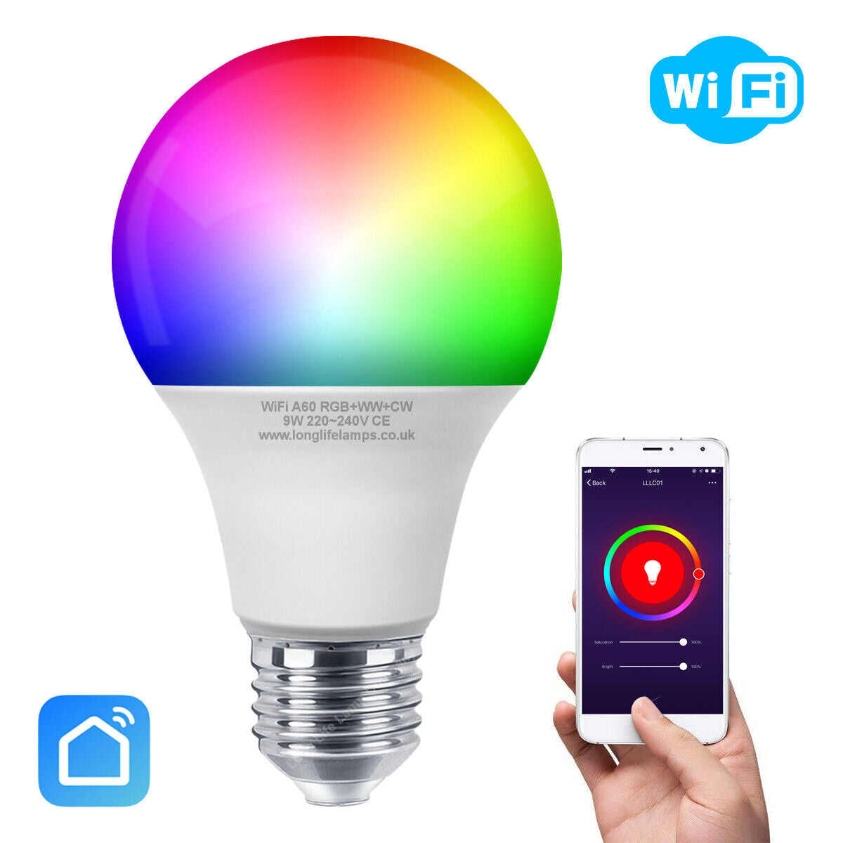 Smart WiFi RGB LED Light Bulb - Compatible with iOS, Android, Alexa & Google Home