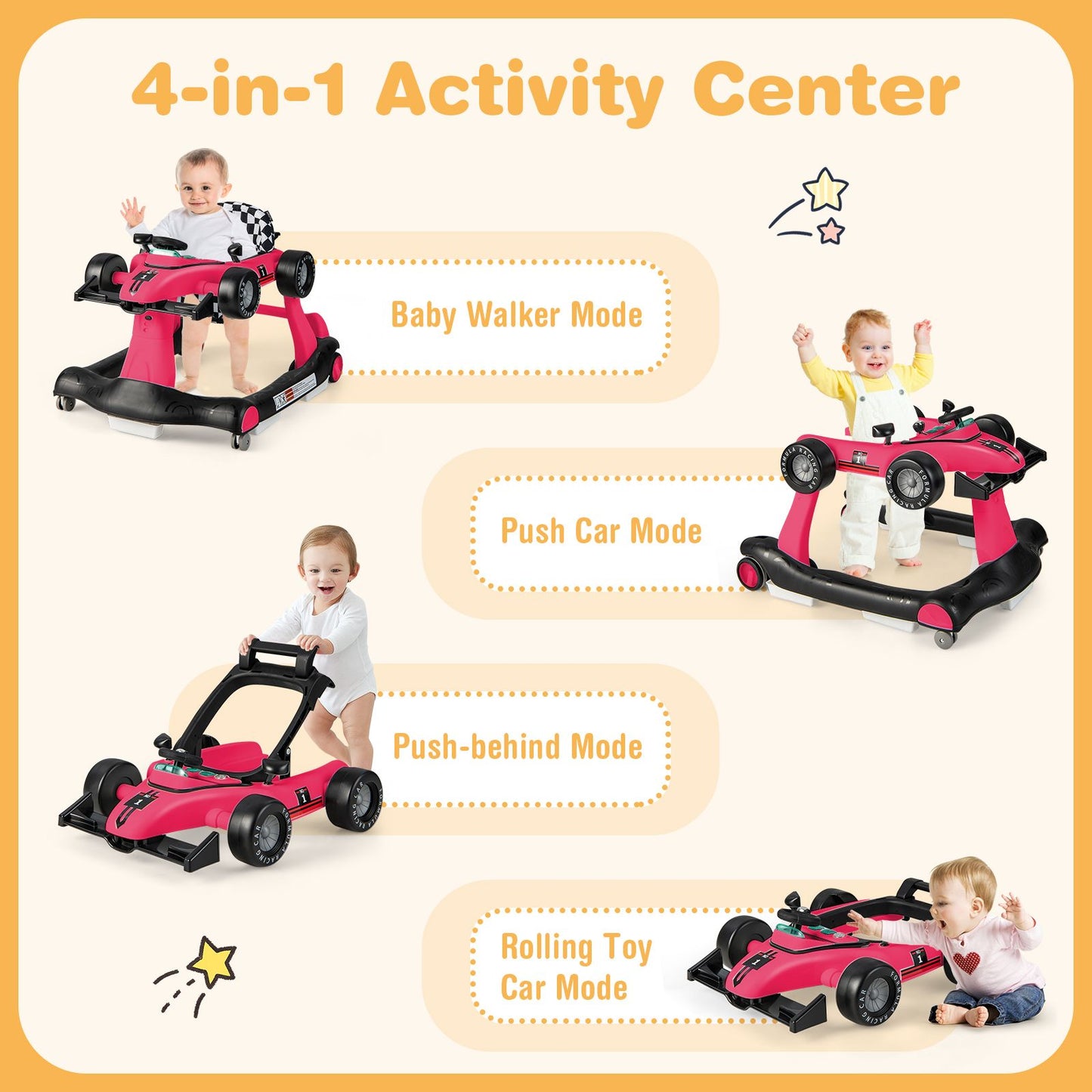 Versatile 4-in-1 Baby Push Walker - Adjustable Height & Speed for Growing Tots!