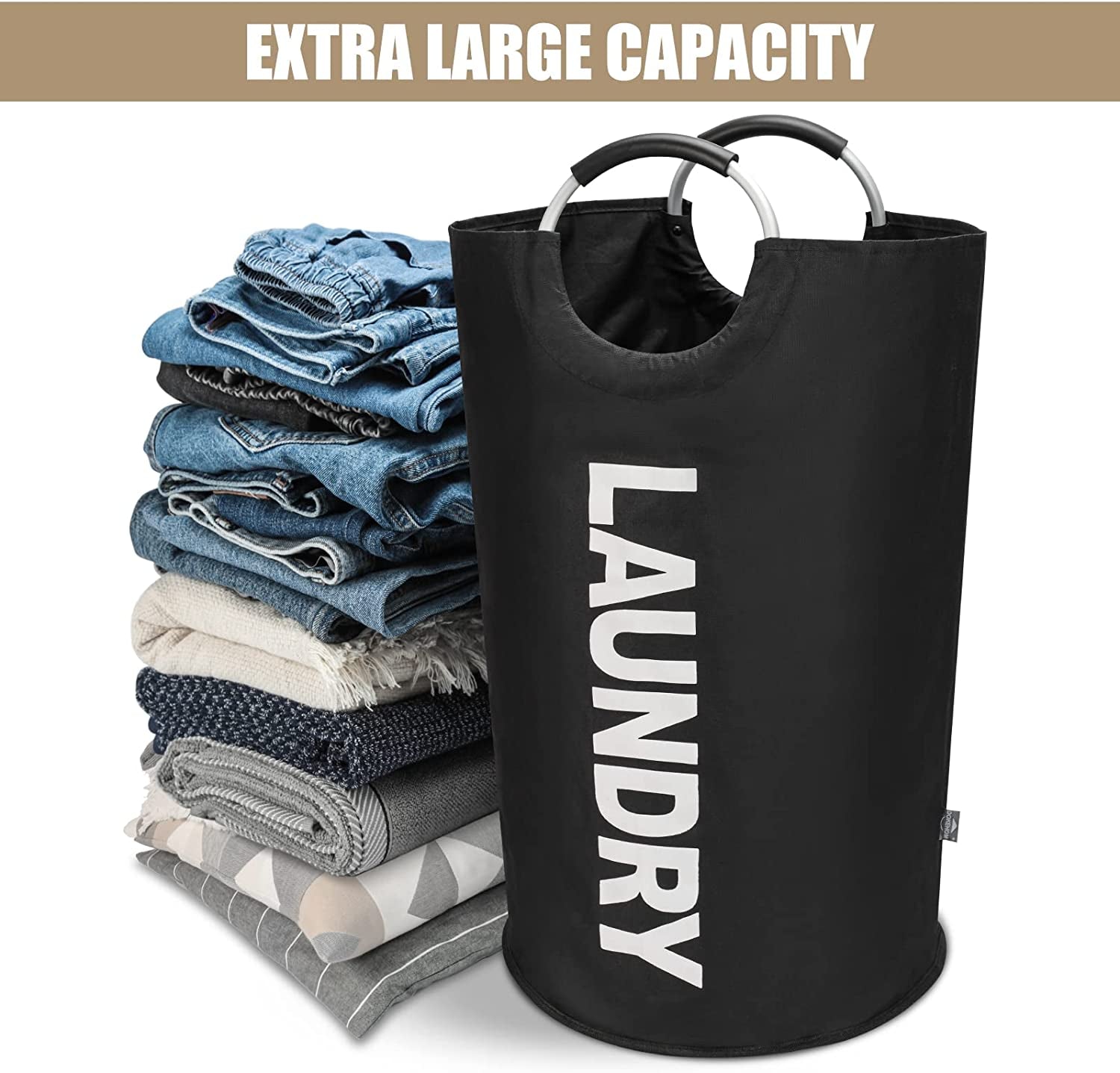 Spacious 90L Collapsible Laundry Basket - Stylish Black Freestanding Hamper for Easy Washing & Organization
