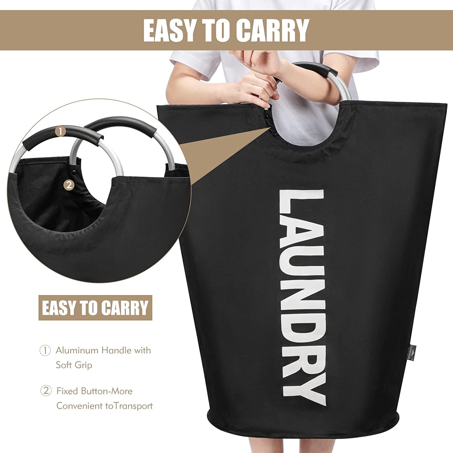 Spacious 90L Collapsible Laundry Basket - Stylish Black Freestanding Hamper for Easy Washing & Organization