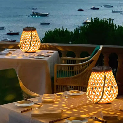Illuminate Your Outdoors with Waterproof Solar Lanterns - High Brightness Bamboo Weave Hanging Table Lamp Decor