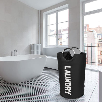 Spacious 90L Collapsible Laundry Basket - Stylish Black Freestanding Hamper for Easy Washing & Organization
