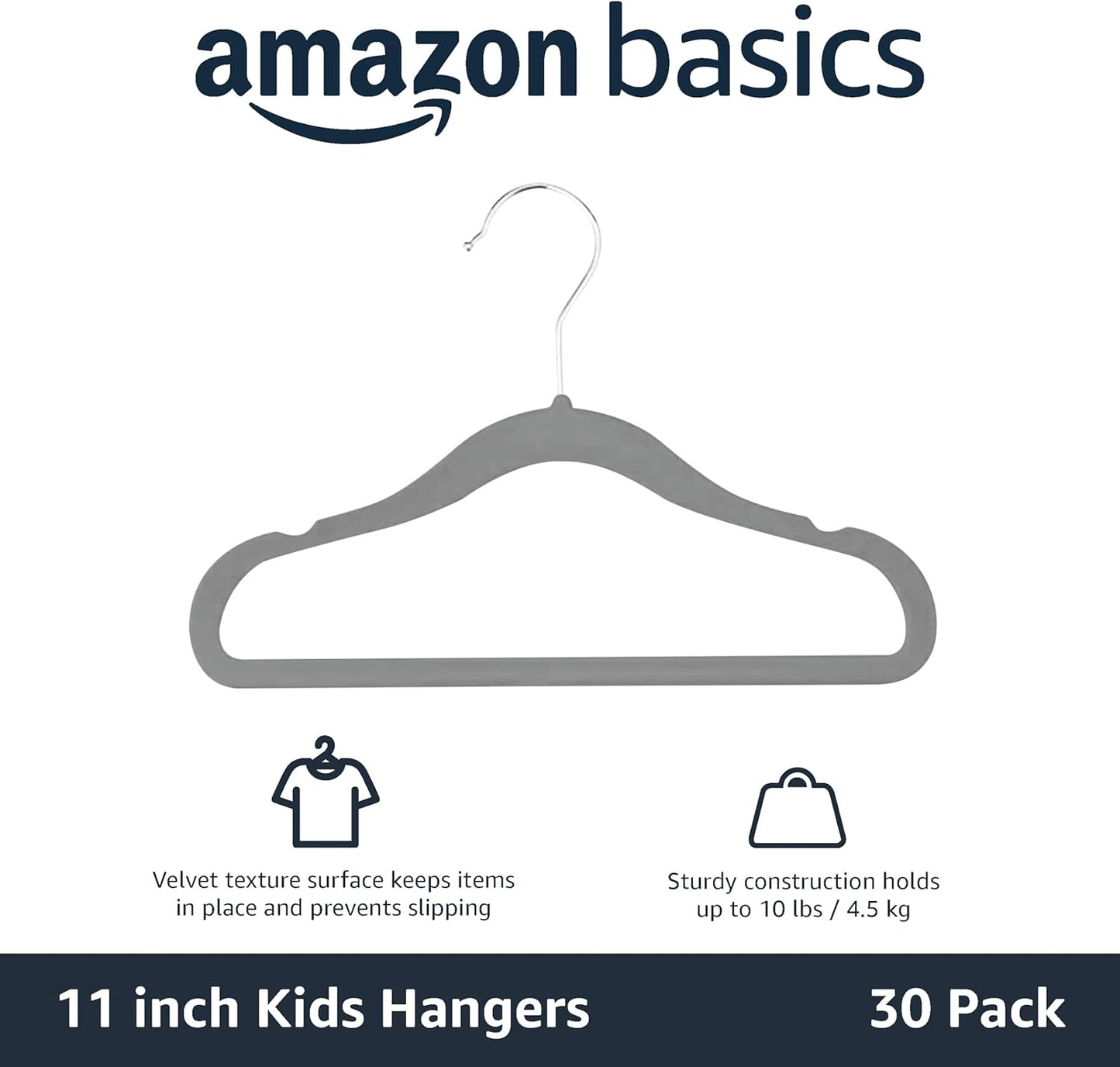 Premium Velvet Non-Slip Kids Hangers for Infants & Toddlers - 30 Pack, 11.6 Inches, Stylish Grey
