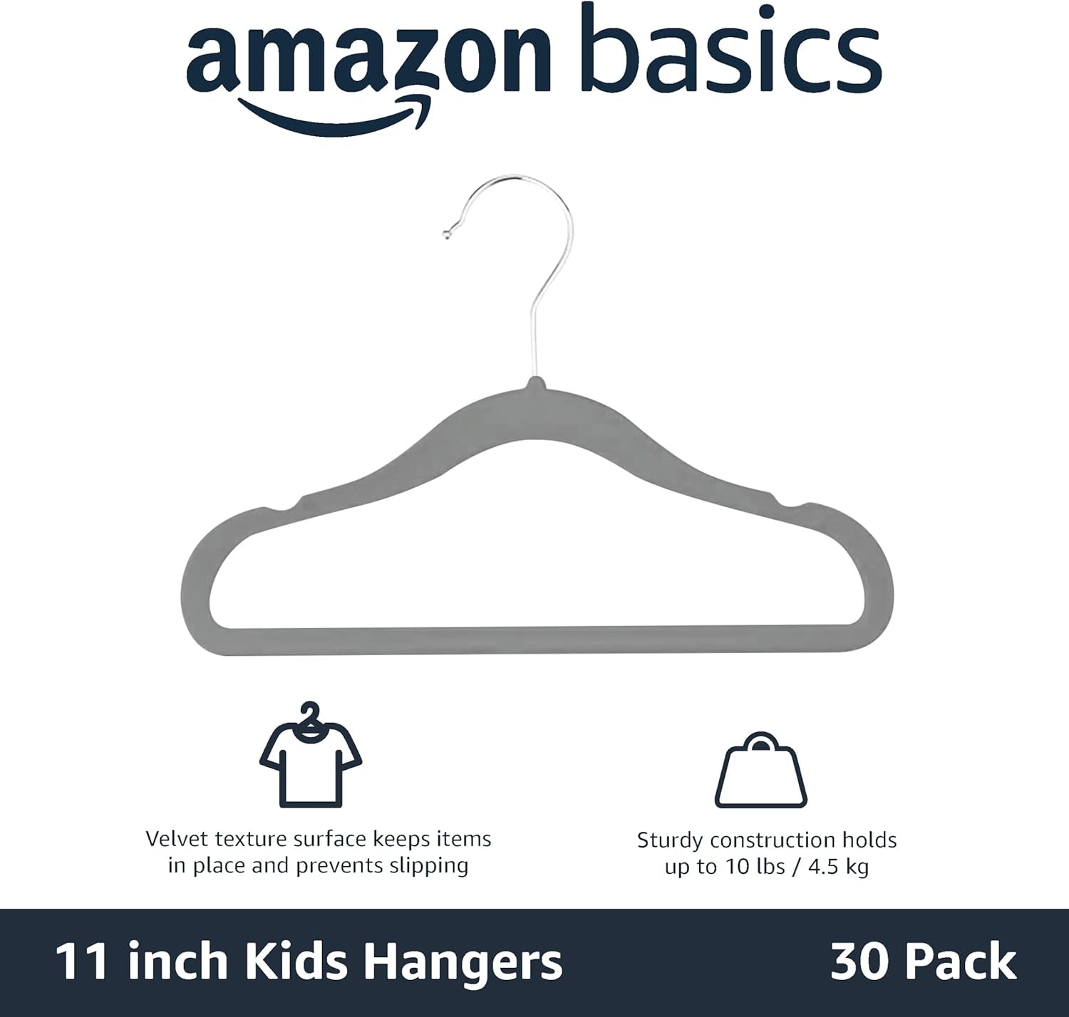 Premium Velvet Non-Slip Kids Hangers for Infants & Toddlers - 30 Pack, 11.6 Inches, Stylish Grey