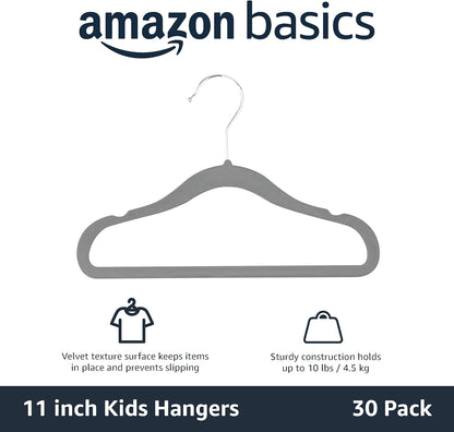 Premium Velvet Non-Slip Kids Hangers for Infants & Toddlers - 30 Pack, 11.6 Inches, Stylish Grey