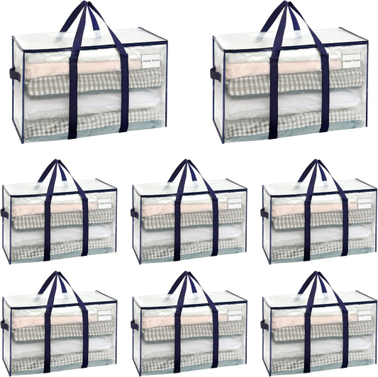 8 Pack Extra Large Heavy-Duty Moving Storage Bags with Zips - Water-Resistant Organizer Totes for Clothes and Packing, Includes Tag Pocket for Easy Labeling