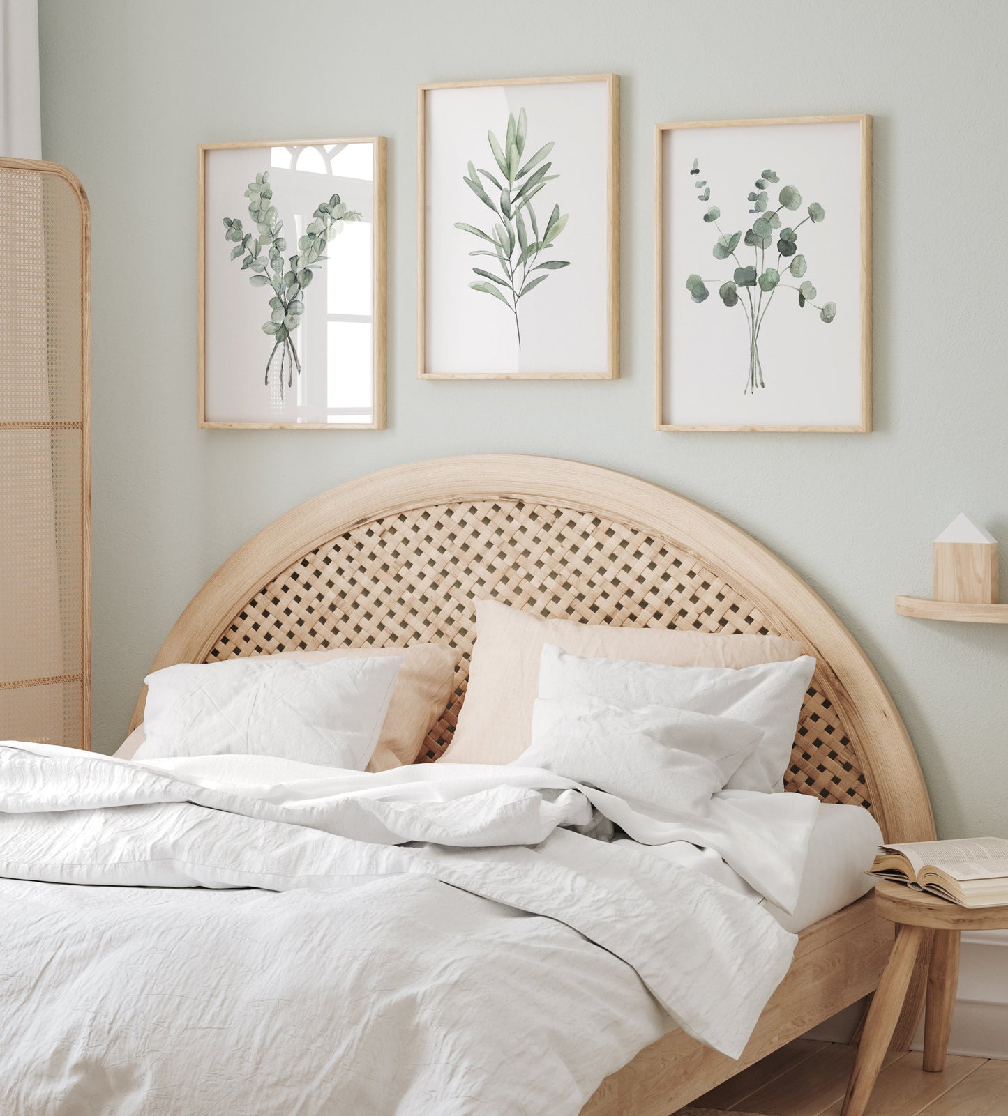 Minimalist Wall Decor, Light Green Eucalyptus & Olive Branch Painting, Set of 3 Prints