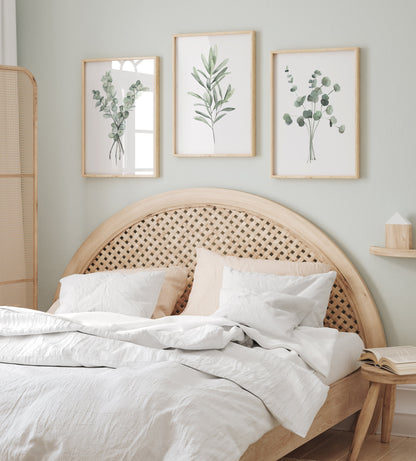 Minimalist Wall Decor, Light Green Eucalyptus & Olive Branch Painting, Set of 3 Prints